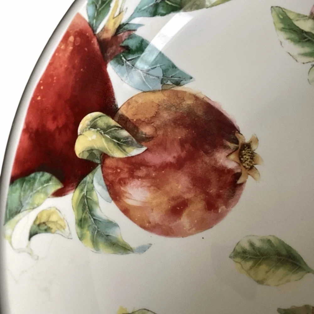 Pier 1 Fruit Motif Large White Serving Bowl Green, Yellow, Red, Purple Accents